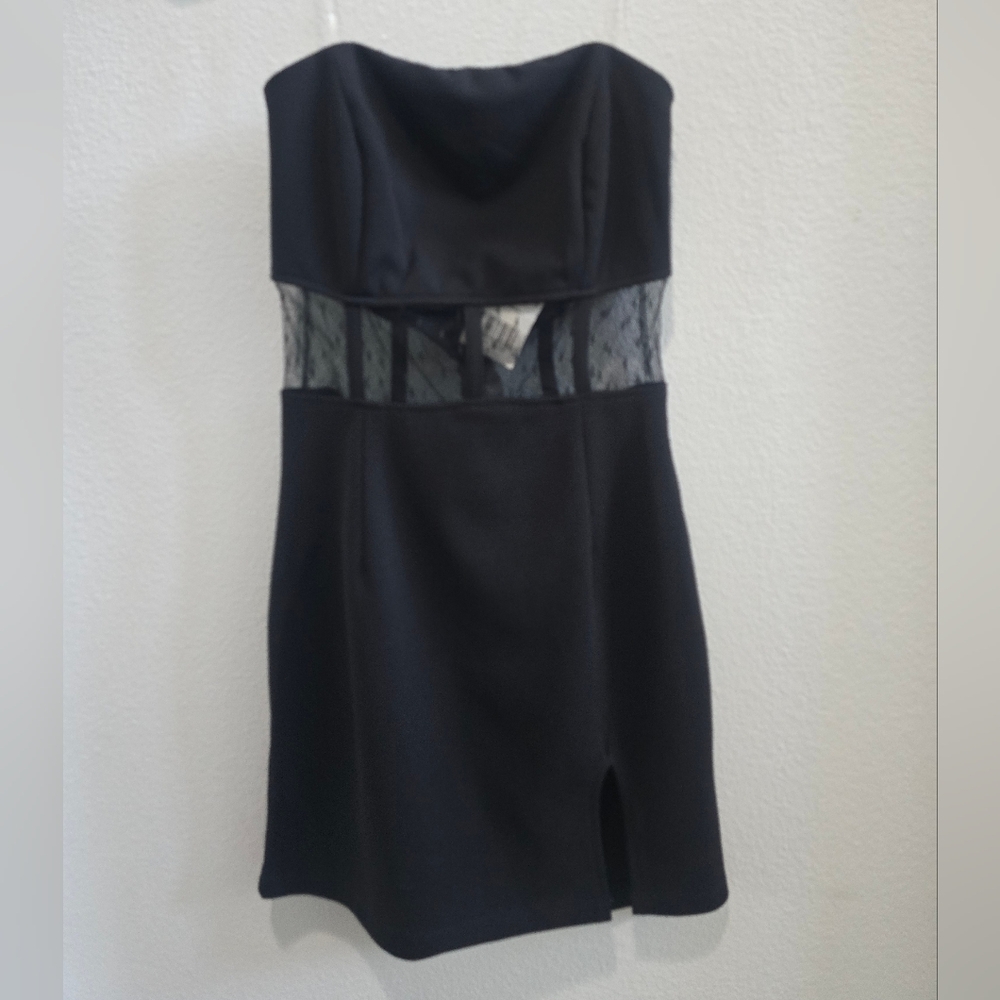 Juniors strapless little black dress with sheer middle size 3